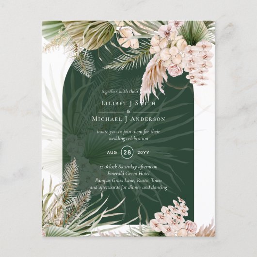 Papier BUDGET BOHO Emerald Green Pampas Grass Mariage (Devant)