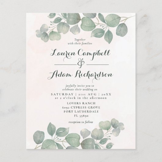 Papier Budget Boho Eucalyptus Aquarelle Sage Corail vert (Devant)