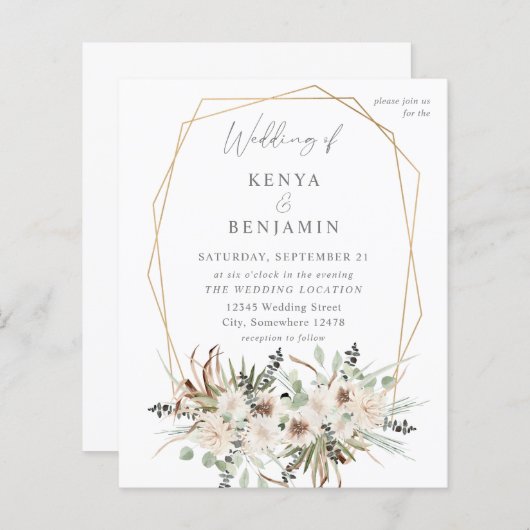 Papier Budget Boho Eucalyptus & Beige Floral Mariage 2 (Devant / Derrière)