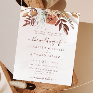 Papier Budget Boho Fall Terracotta Floral Wedding Invitat
