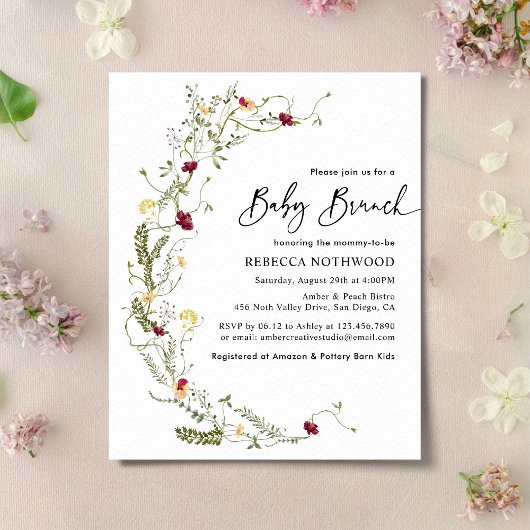 Papier Budget Boho Fleur sauvage Baby Brunch Invitation