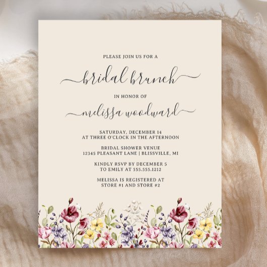 Papier Budget Boho Fleur sauvage Bridal Brunch Invitation