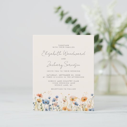Papier Budget Boho Fleur sauvage Orange Blue Wedding Invi (Debout devant)