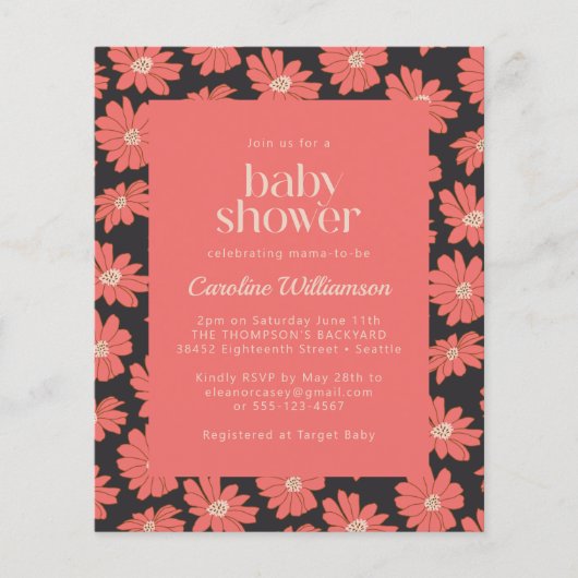 Papier Budget Boho Fleurs botaniques Marine Baby shower r (Devant)