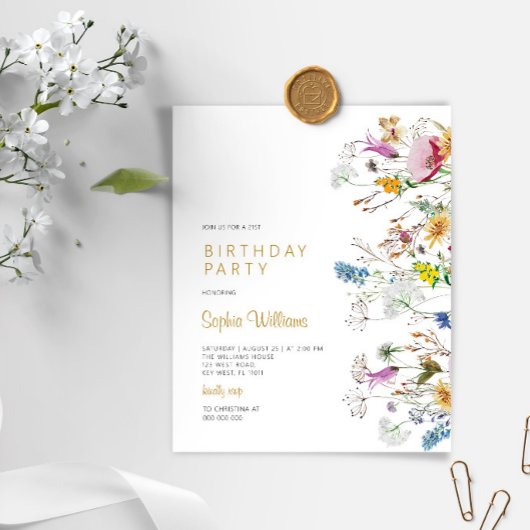 Papier Budget Boho Fleurs sauvages Anniversaire Fête Invi