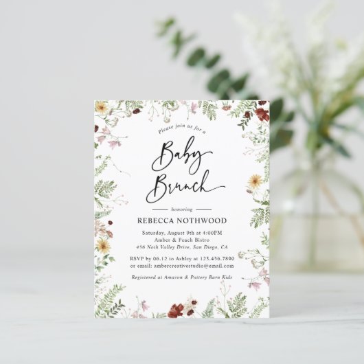 Papier Budget Boho Fleurs sauvages Baby Brunch Invitation (Debout devant)