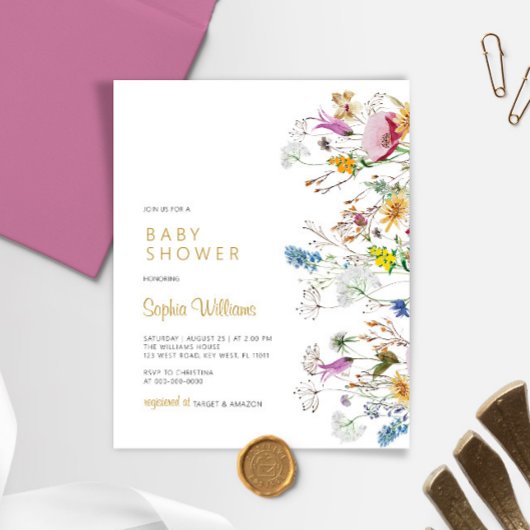 Papier Budget Boho Fleurs sauvages Baby shower Invitation