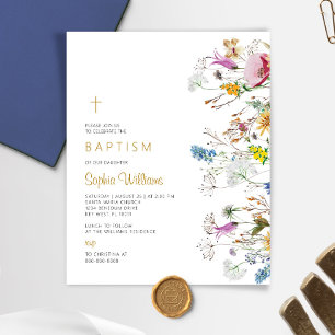 Papier Budget Boho Fleurs sauvages Baptême Invitation
