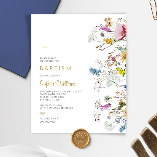Papier Budget Boho Fleurs sauvages Baptême Invitation