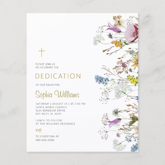 Papier Budget Boho Fleurs sauvages Dedication Invitation (Devant)