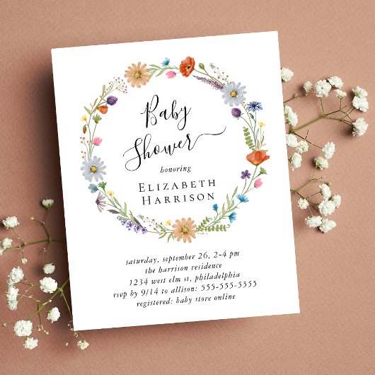 Papier Budget Boho Floral Baby shower Invitation