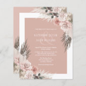 Papier Budget Boho Floral Blush Pink Faire-part de mariag (Devant / Derrière)