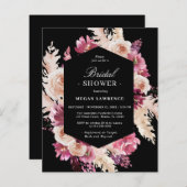 Papier Budget Boho Floral Fête des mariées Black Invitati (Devant / Derrière)