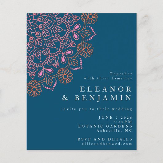 Papier  Budget Boho Floral Mandala Turquoise Blue Mariage (Devant)