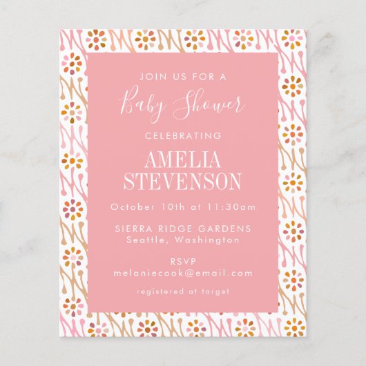 Papier Budget Boho Floral Rose rose Baby shower Invitatio (Devant)