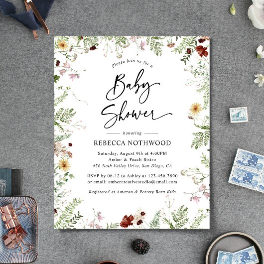 Papier Budget Boho Florals Baby shower Invitation