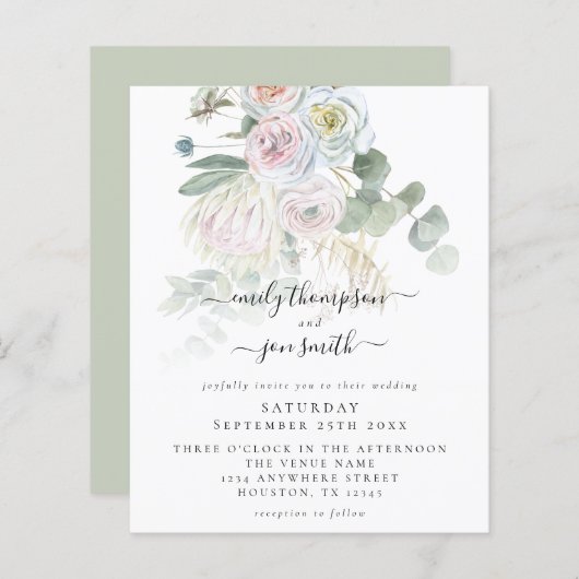 Papier Budget Boho Florals Eucalyptus Faire-part de maria (Devant / Derrière)