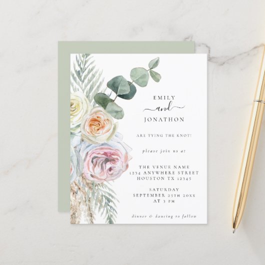 Papier Budget Boho Florals Eucalyptus Faire-part de maria (Devant/Arrière en situation)