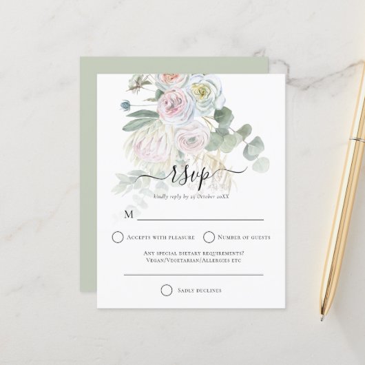 Papier Budget Boho Florals Eucalyptus Mariage RSVP (Devant/Arrière en situation)