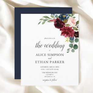 Papier Budget Boho Garden Burgundy Blue Flowers Mariage