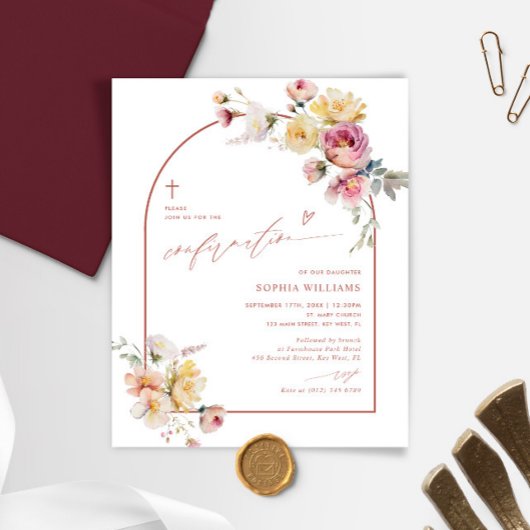 Papier Budget Boho Garden Rose Confirmation Invitation