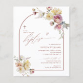 Papier Budget Boho Garden Rose Fleurs Baptême Invitation (Devant)