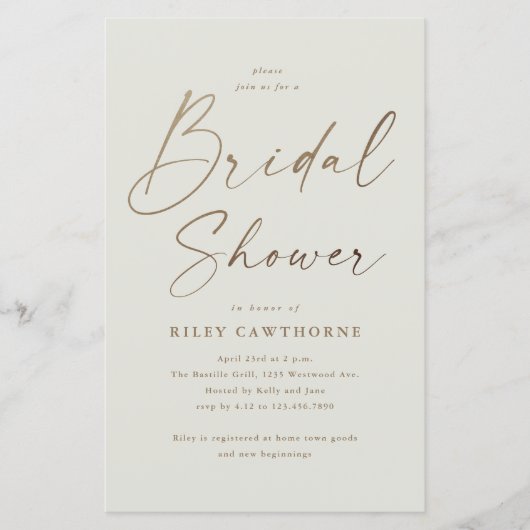 Papier Budget Boho Gold Script Bridal Douche Invitation (Devant)