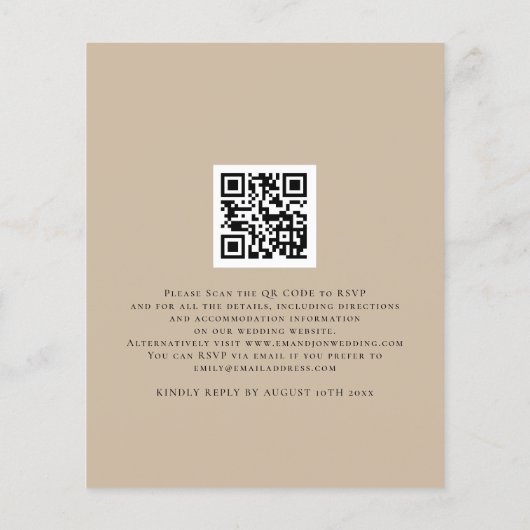 Papier Budget Boho Gris Beige QR Code Faire-part de maria (Dos)