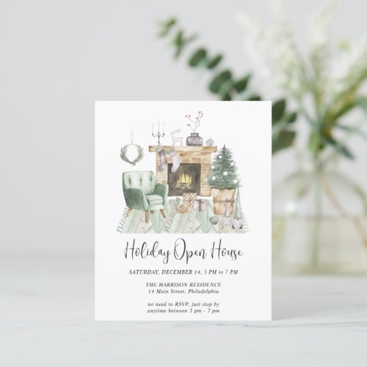 Papier Budget Boho Holiday Open House Invitation (Debout devant)