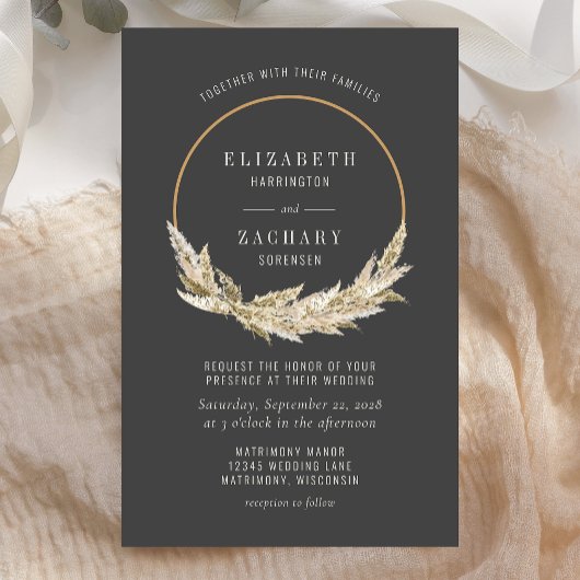 Papier Budget Boho Hoop Pampas Grass Dark Wedk Invite