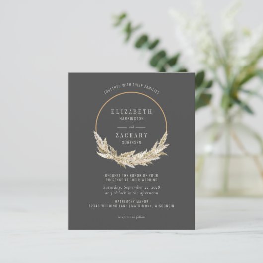Papier Budget Boho Hoop Pampas Grass Dark Wedk Invite (Debout devant)