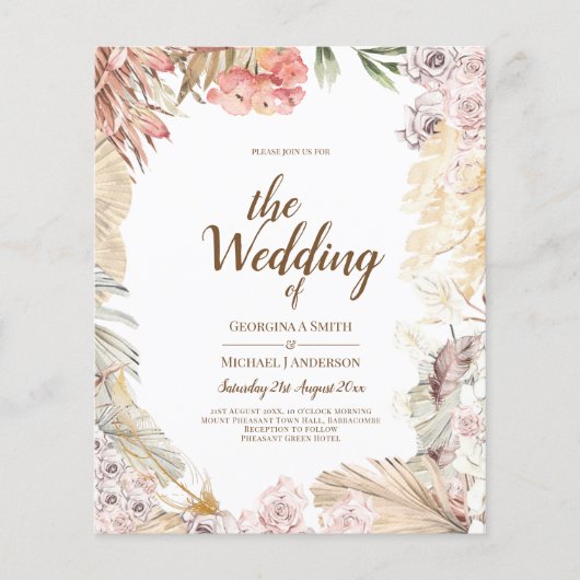 Papier BUDGET BOHO Mariage Inviter téléchargement numériq (Devant)