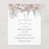 Papier Budget Boho Palm Pampas rose Christening Invitatio (Devant)