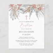 Papier Budget Boho Palm Pampas rose Invitation de baptême (Devant)