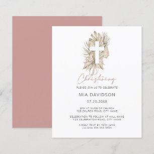 Papier Budget Boho Palm rose Floral Christening Invitatio