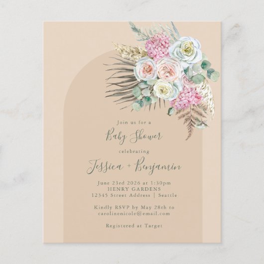 Papier Budget Boho Pampas Baby shower floral beige (Devant)