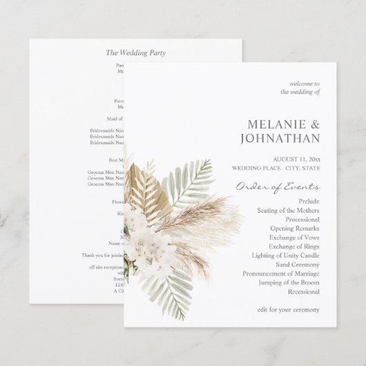 Papier Budget Boho Pampas Cérémonie de Mariage Grass & Be (Devant / Derrière)