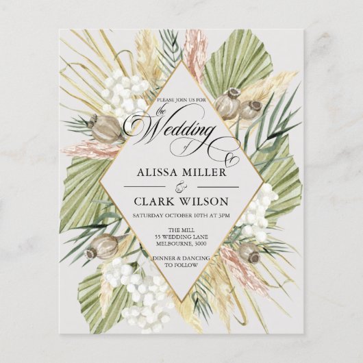 Papier BUDGET Boho Pampas Faire-part de mariage de gazon (Devant)