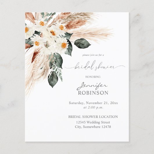 Papier Budget Boho Pampas & Floral 3 Fête des mariées (Devant)