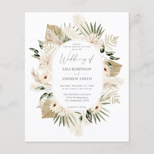 Papier Budget Boho Pampas Grass & Beige Floral Mariage (Devant)