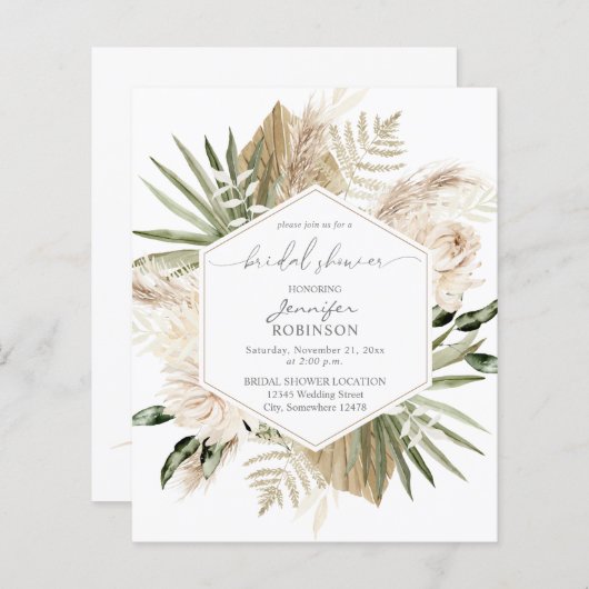 Papier Budget Boho Pampas Grass & Fête des mariées Floral (Devant / Derrière)