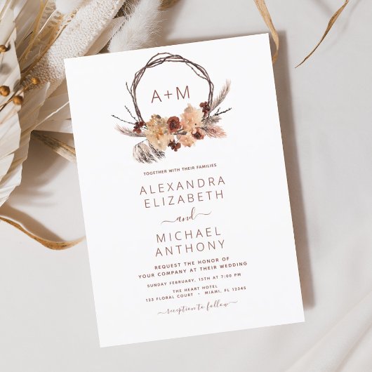 Papier Budget Boho Pampas Grass Monogramme Mariage