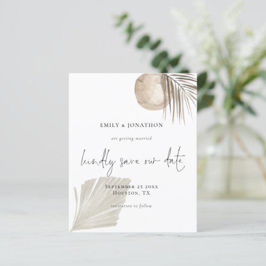 Papier Budget Boho Pampas Grass Script Enregistrer la dat (Debout devant)
