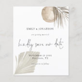 Papier Budget Boho Pampas Grass Script Enregistrer la dat (Devant)