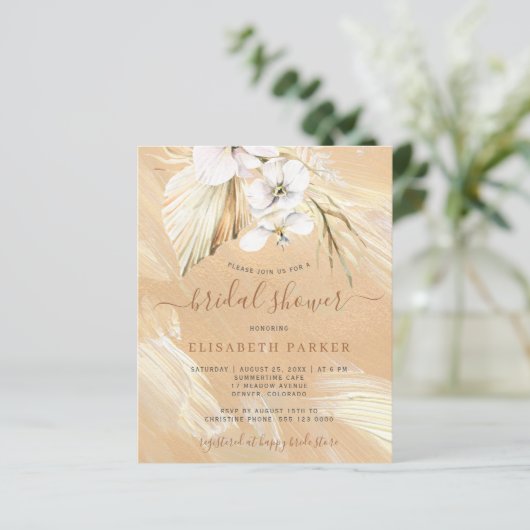 Papier Budget boho pampas herbe nuptiale invitation douch (Debout devant)