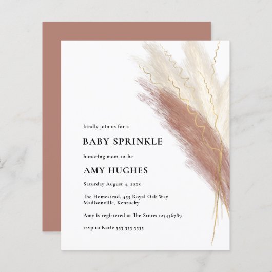 Papier Budget Boho Pampas Rose Grass Bébé Fille Parsemer (Devant / Derrière)