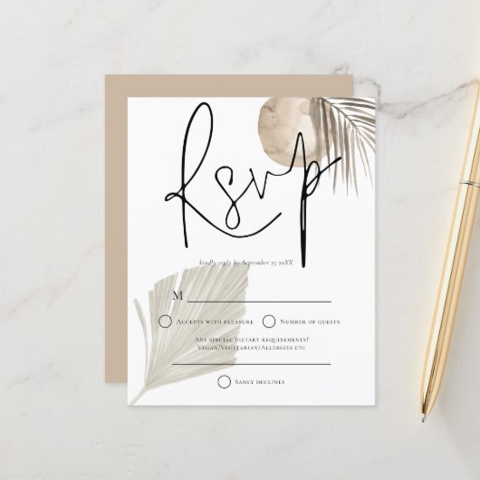 Papier Budget Boho Pampas Ventilateur Grass Mariage RSVP (Devant/Arrière en situation)