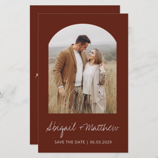 Papier Budget Boho Photo Arch Enregistrer La Date Invitat (Devant / Derrière)