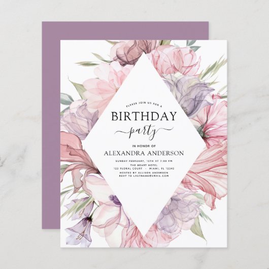 Papier Budget Boho Purple N'Importe Quel Âge Anniversaire (Devant / Derrière)