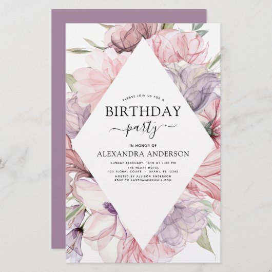 Papier Budget Boho Purple N'Importe Quel Âge Anniversaire (Devant / Derrière)